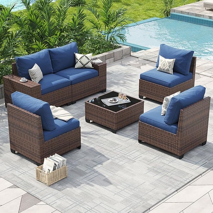 Aoxun Patio Fruniture Sets, Wicker Outdoor Patio Furniture Set with 4 in Thick Cushions and Widen Armrests, All-Weather Outdoor Sectional for Backyard, Garden and Poolside (Waterproof Cover Included)