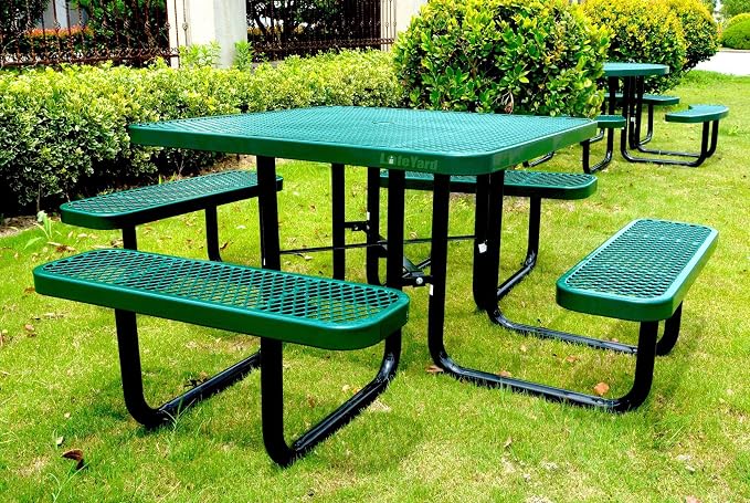 Heavy Duty 46" Steel Square Picnic Table,Expanded, Metal Outdoor Table (Green)