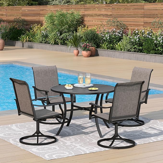 PHI VILLA 5 pcs Patio Dining Set,Outdoor Swivel Dining Chairs 4 and Round Metal Dining Table,Quick-Dry Textilene Fabric and Sturdy Metal Frame,Outdoor Table and Chairs for Yard