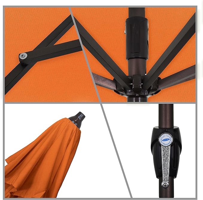 California Umbrella 7.5' Round Sunbrella Aluminum Outdoor Deck, Pool or Patio Umbrella, Crank Lift, Auto Tilt, Bronze Pole, Tuscan
