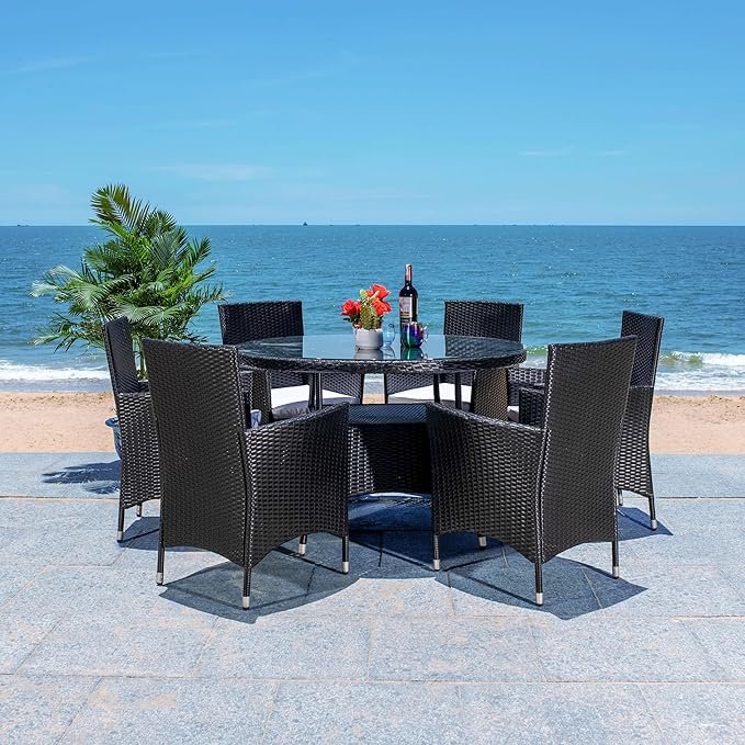 SAFAVIEH Outdoor Collection Challe Black/White Dining Set PAT7702A-3BX