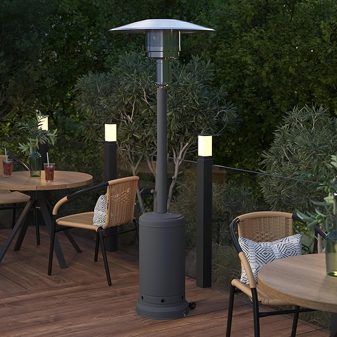 Flash Furniture Sol Patio Outdoor Heating-Slate Gray Stainless Steel 40,000 BTU Propane Heater with Wheels for Commercial & Residential Use-7.5 Feet Tall, 90" High