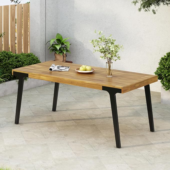 69'' Outdoor Patio Dining Table & 2 Bench for 4, Acacia Wood Farmhouse Dining Table Set Outdoor & Indoor Furniture for Patio Porch Garden, 3-Pcs, Light Teak