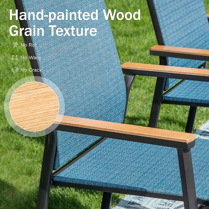 PHI VILLA 7 PCS Patio Dining Set, Metal Outdoor Furniture with 59"x35.4" Dining Table & 6 Stackable Aluminum Textilene Chairs, Patio Table and Chairs for Deck Garden Poolside, Blue