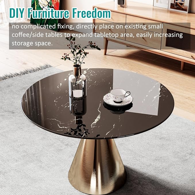 24" Round Tempered Glass Table Top, 5/16" (8mm) Thick, Marble Pattern Replacement, Heavy-Duty, Heat & Scratch Resistant for Coffee, Dining & Patio Tables, Black