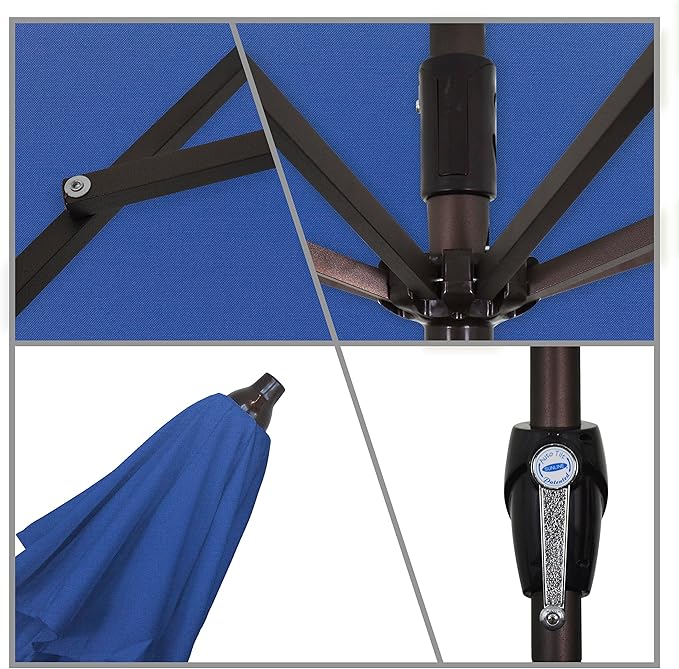 California Umbrella 7.5' Round Sunbrella Aluminum Outdoor Deck, Pool or Patio Umbrella, Crank Lift, Auto Tilt, Bronze Pole, True Blue