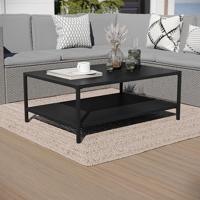 Merrick Lane Lanier Metal Patio Coffee Table - Black - Indoor/Outdoor
