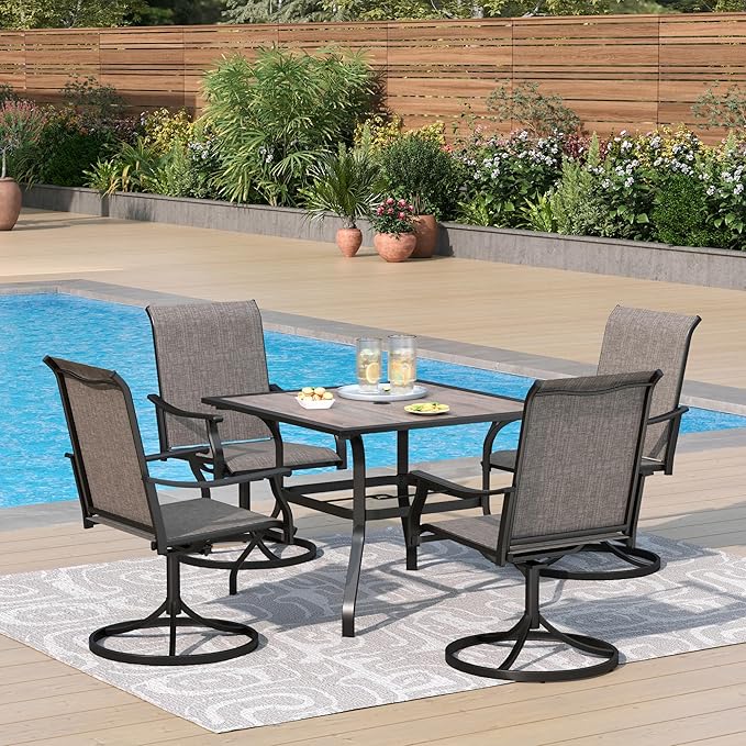 PHI VILLA 5 pcs Patio Dining Set,Outdoor Swivel Dining Chairs 4 and Metal Dining Table with PVC Table Top,Quick-Dry Textilene Fabric and Sturdy Metal Frame,Outdoor Table and Chairs for Yard