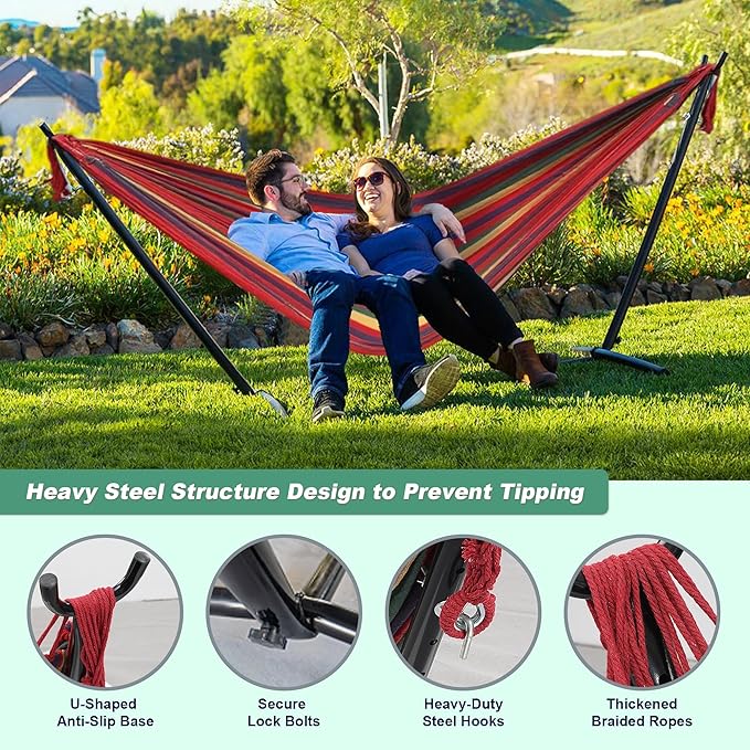Hammock with Stand for Outside,600lb Weight Capacity Adjustable Height 3-in-1 Portable Hammock for Outdoor&Indoor Camping Backyard Bedroom(Hammock, Stand & Carry Bag)