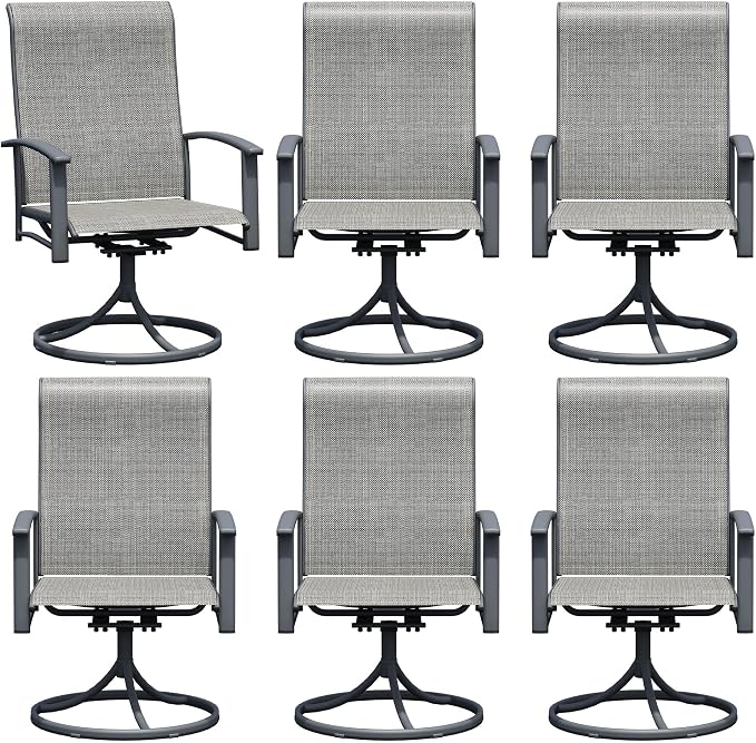 Outdoor Swivel Rocker Dining Chair Set of 6, All Weather Patio Dining Chair with Textilene High Back and Metal Frame, Backyard, Lawn Garden and Deck Porch Patio Furniture Set