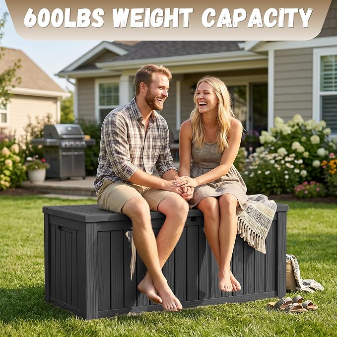 EasyUp 150 Gallon Deck Box Large Deck Box for Indoor and Outdoor,Waterproof Storage Boxs for Patio Furniture,Garden Tools,Cushions, Lockable and UV Resistant,Easy to Install(Black)