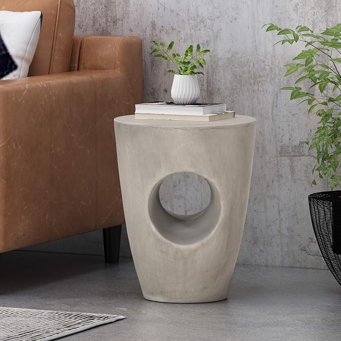 Samuel Indoor Contemporary Lightweight Concrete Accent Side Table