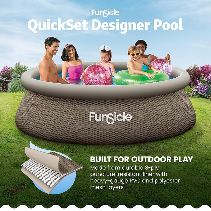Funsicle Quickset Designer 10' x 30" Round Above Ground Swimming Pool, with FiltraBoost 400 GPH Filter Pump, Type I Filter Cartridge & Repair Patch, Triple Basketweave Print