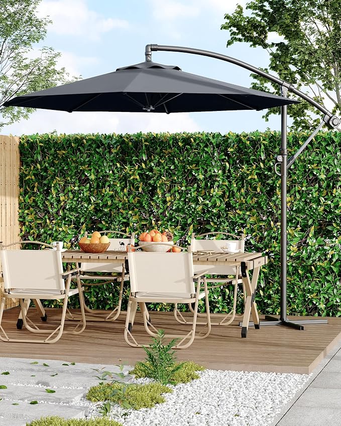 IDEALHOUSE 10FT Offset Cantilever Patio Umbrella with Cross Base, Large Outdoor Umbrella with Infinite Tilt & Crank Lift, UPF 50+ Fade-Resistant Fabric, Vented Canopy for Garden, Deck, Backyard