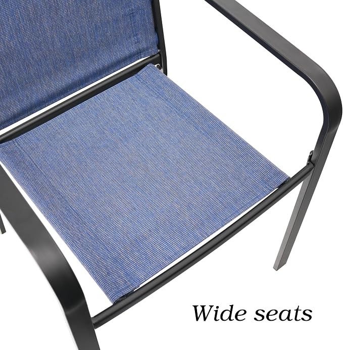 Anmutig Outdoor Bistro Set for 2, Stackable Chairs & Metal Table, Blue | Weather-Resistant Textilene, Black Powder-Coated Steel Frame, Storage Shelf, Easy Assembly, Balcony, Deck, Poolside Use