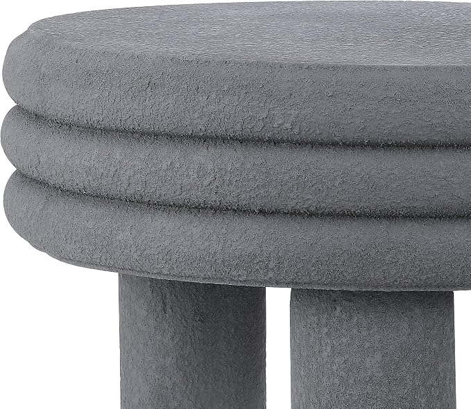JONATHAN Y Rashida 13.5" Gray Frosted Modern Round Polyresin Indoor Outdoor Accent Coffee Table, Weather Resistant Low Table with Chunky Ribbed Stacked Ring Design and Tripod Pillar Base TBL1105C