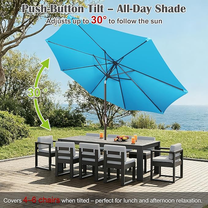 Blissun 10FT Outdoor Patio Umbrella, Outdoor Table Umbrella, Yard Umbrella, Market Umbrella with 8 Sturdy Ribs, Push Button Tilt and Crank