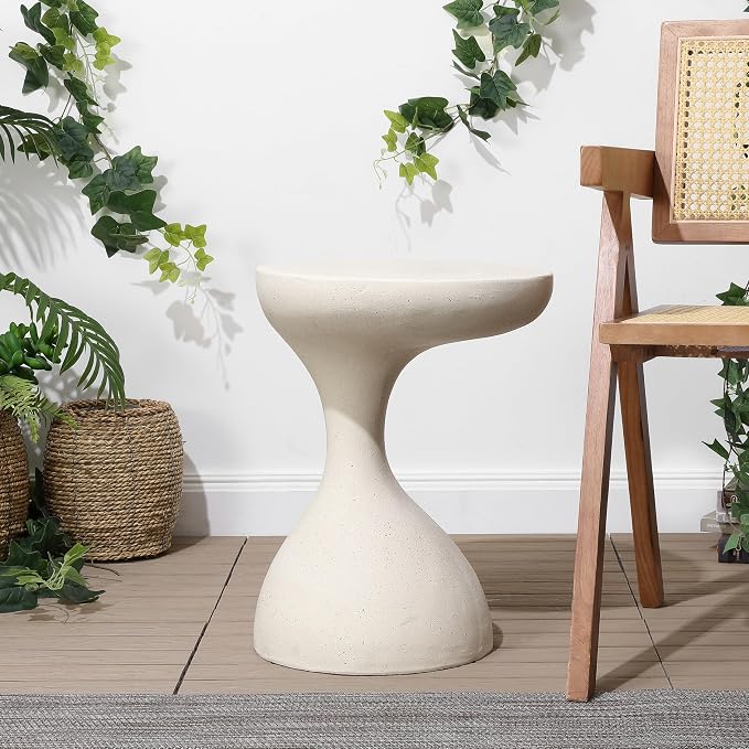 JONATHAN Y Boracay Modern Sculptural Indoor/Outdoor Side Table, 15" x 19.75" Weather-Resistant Pedestal Accent Table and Garden Stool for Patio, Deck or Living Room, Cream Terrazzo TBL1110B