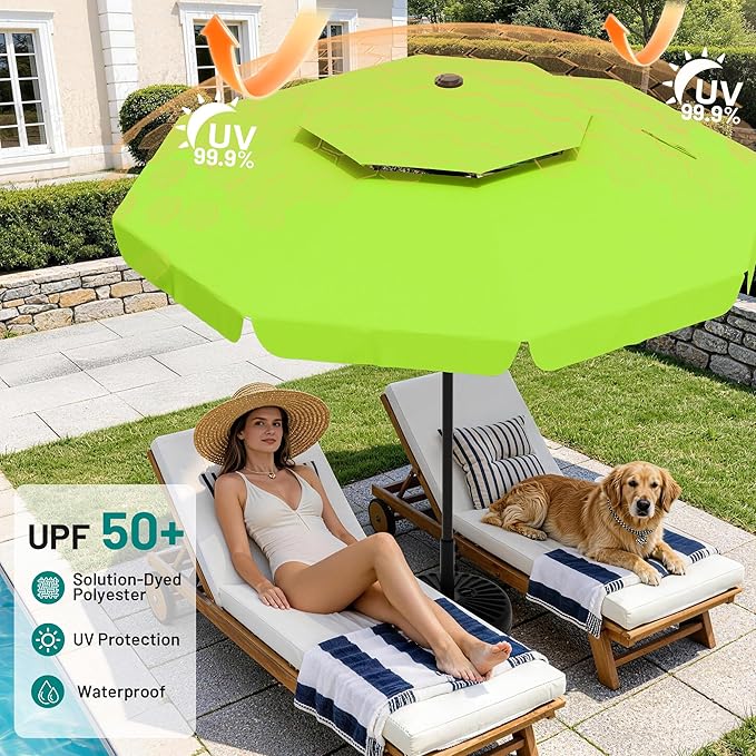 AreShark 9ft 2-Tier Patio Umbrella with Valance - Outdoor Umbrella Waterproof UV Protection, Market Table Umbrella w/Push Button Tilt&Crank for Pool, Porch, Garden(Apple Green)