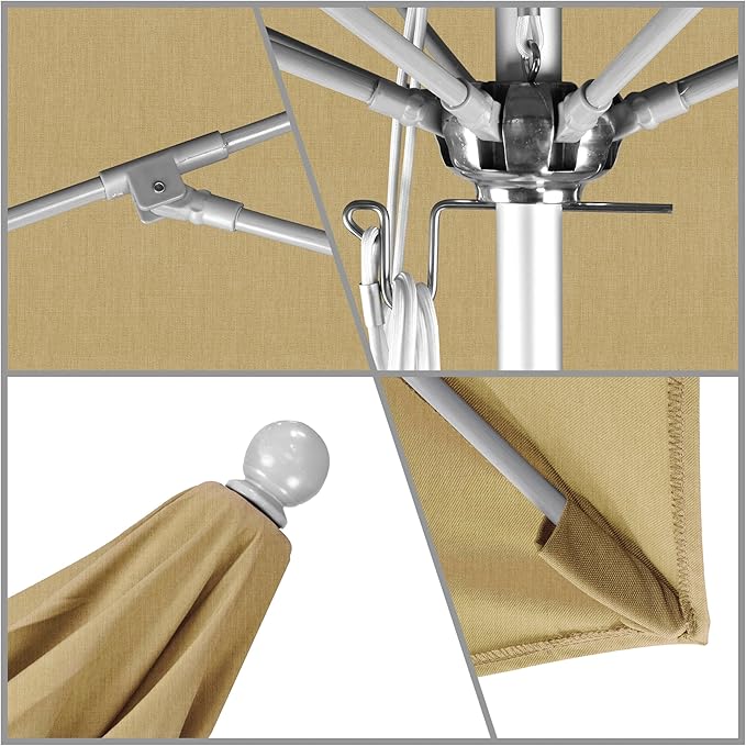 California Umbrella 11' Rd. Venture Series Contract Grade Patio Umbrella, Pulley Open, Silver Finish, Sunbrella Linen Sesame