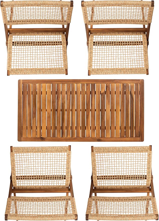 SAFAVIEH Outdoor Collection Blaze Coastal Natural Acacia Wood/Light Brown 5-Piece Coffee Set