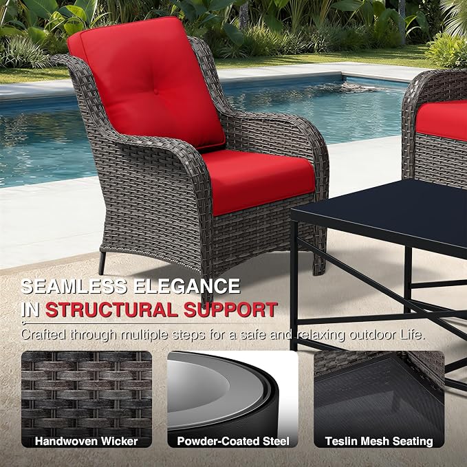 Joyside 9 Piece Wicker Patio Furniture Set, Outdoor Swivel Rocker Patio Chairs with High Back, Deep Seating, Wide Armrest, Thickened Cushions, Outdoor Furniture for Deck, Porch Use