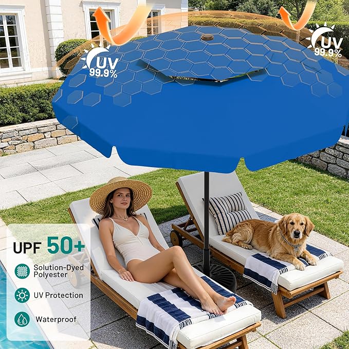 AreShark 9ft 2-Tier Patio Umbrella with Valance - Outdoor Umbrella Waterproof UV Protection, Market Table Umbrella w/Push Button Tilt&Crank for Pool, Porch, Garden(Royal Blue)
