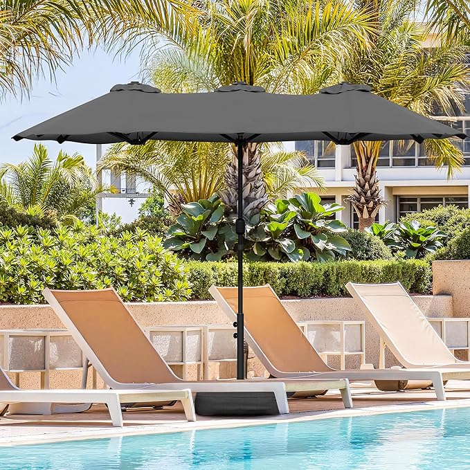 Vongrasig 15FT Large Patio Umbrella with Base Included, Outdoor Double sided Umbrellas with Crank Handle, Rectangle Table Umbrella for Pool Lawn Garden Market
