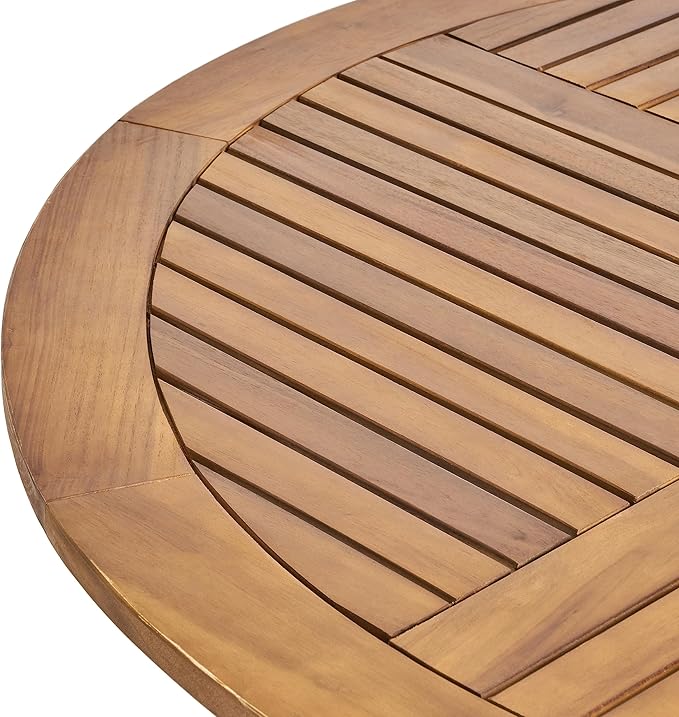 Christopher Knight Home Verle Wooden Patio Dining Set for 4, Acacia Wood Outdoor Dining Table Set for 4, 5 Piece Outdoor Dining Set with Round Table and Armchair with Seat Cushion, Teak+Grey