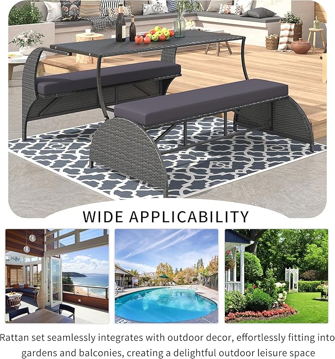 Merax Outdoor Rattan Loveseat, Patio Conversation Sets, Convertible to Four Seats with Table Sofa for Backyard, Garden and Lawn, Gray