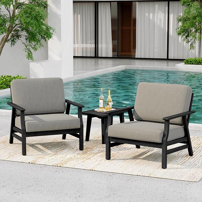 4 Pieces Patio Furniture Sets, Black Wood Outdoor Sectional Furniture with Coffee Table, 5 Seats Patio Sofa Couch Conversation Set for Backyard Deck - Light Camel