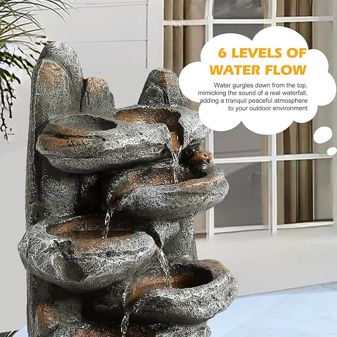 TITIMO 6-Tier Cascading Rock Water Fountain Outdoor Garden Waterfall with Lights,Fountain Indoor Decor for Garden, Patio, Backyard, Deck, Porch and Home Art Decor (Smal)