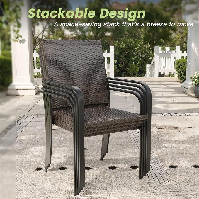 Outdoor Dining Set for 2, 28" Metal Square Outdoor Dining Table and Wicker Stackable Patio Chairs, 3 Pieces Patio Table and Chairs Set for Garden Backyard, Black