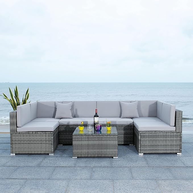 SAFAVIEH PAT7510B-2BX Collection Sectional Diona Grey Outdoor Living Patio Set, Grey/Grey