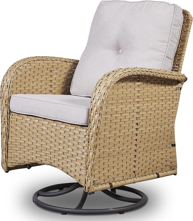 Belord Patio Furniture Swivel Glider PE Wicker Chairs, Outdoor Swivel Rocker Seating with Cushions for Porch Deck Balcony, Yellow/Beige