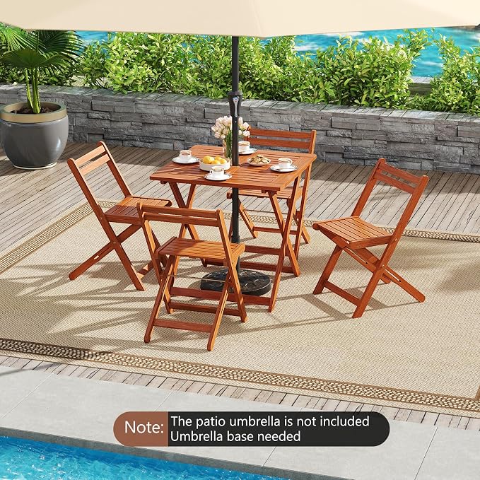 HAPPYGRILL Folding Patio Dining Table Set of 2, Solid Wood Square Table for 4 with Slatted Tabletop & X-Shaped Support Legs, Space-Saving Design, for Yard or Deck
