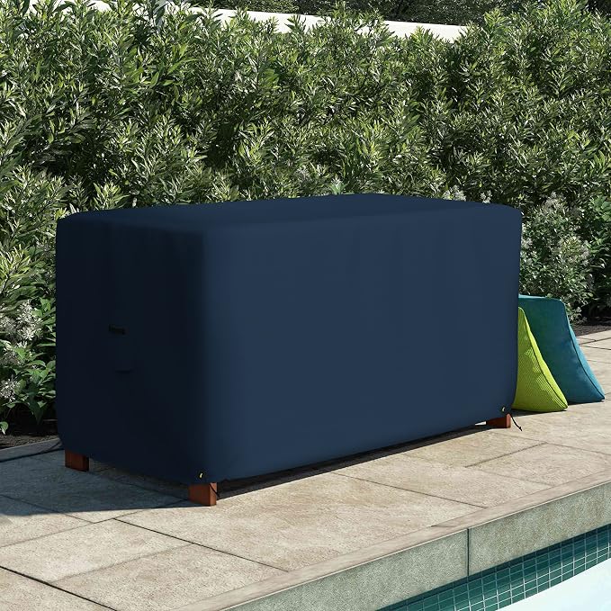 Covers & All Patio Deck Box Cover - Heavy Duty 12 Oz Waterproof Outdoor Yard Cushion Storage Box Protection 100% Weather Resistant with Air Pockets and Drawstring. (52" W X 27" D X 27" H, Blue)