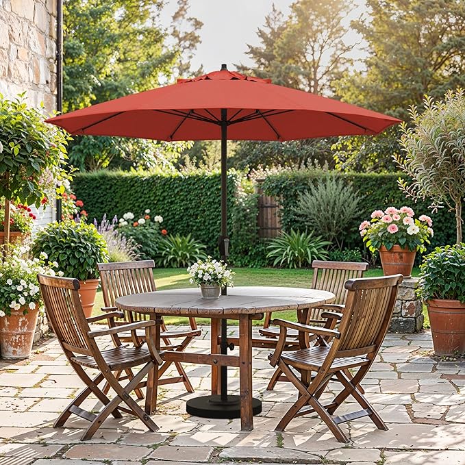 California Umbrella 12-Year Protection 7.5-Ft Outdoor Patio Umbrella, Sunbrella Fade-Resistant Fabric, Auto-Tilt, Heavy Duty Aluminum Frame, 8 Reinforced Ribs for Pool or Deck, Bronze Pole, Melon