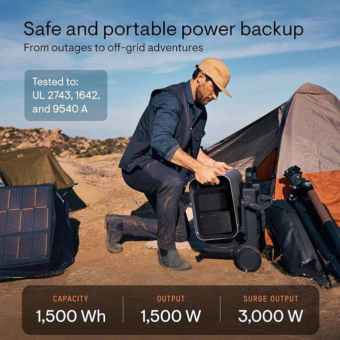 Enphase IQ PowerPack 1500 Wh Portable Power Station | UL 9540A Certified Solar Generator | Home Backup Power Outage | LFP Battery | IQ8 Microinverters | Enphase App | 11 Ports 1500 W