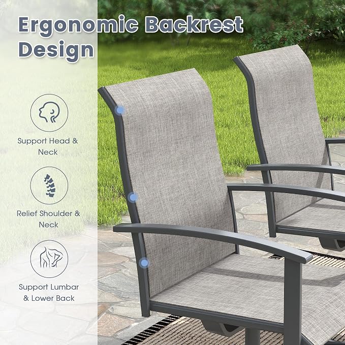 VICLLAX 9 Pieces Patio Outdoor Dining Set, 8 Swivel Textilene Chairs and 60" Round Metal Table with Umbrella Hole for Porch, Deck, Garden, Dark Gery/Grey