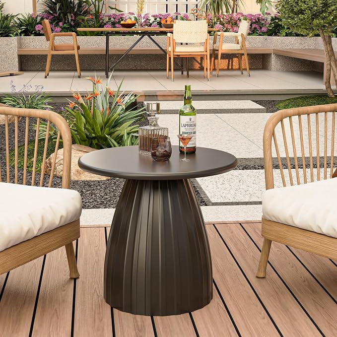 Round Metal Outdoor Patio Side Table, Steel Outdoor Accent Table, Black Small Patio End Table, for Garden, Pool, Yard, Balcony, Living Room, Deck, Weather Resistant, No Assembly