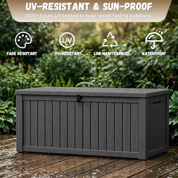 EasyUp 150 Gallon Deck Box Large Deck Box for Indoor and Outdoor,Waterproof Storage Boxs for Patio Furniture,Garden Tools,Cushions, Lockable and UV Resistant,Easy to Install(Black)