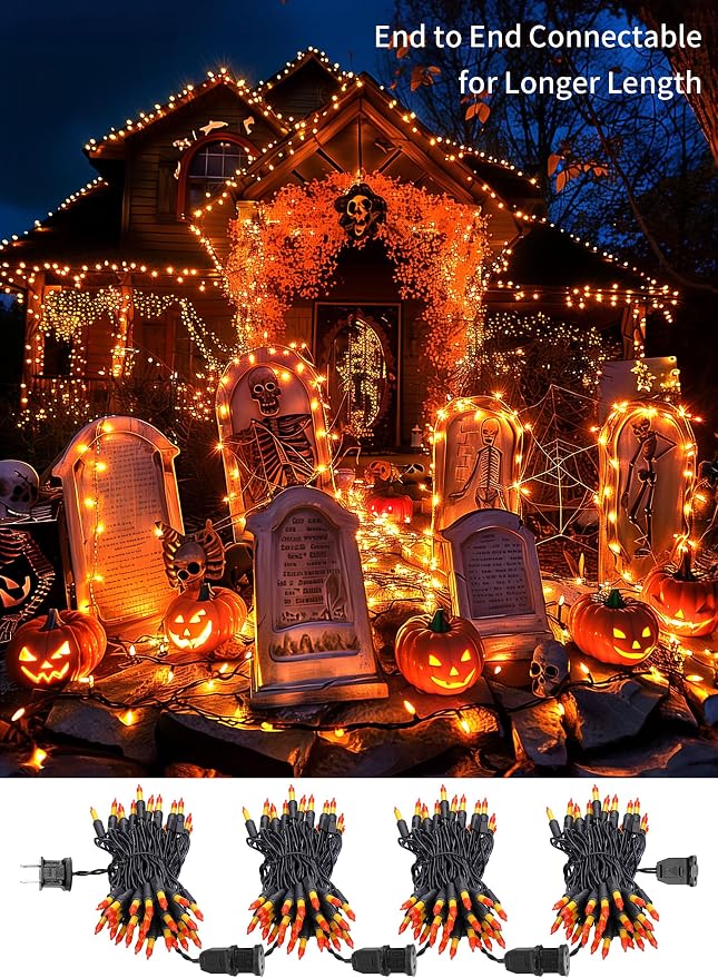 2 Pack Orange Halloween Mini Lights, 10 Feet 50 Count Mini String Lights | Total 100 Count Incandescent Bulb, Connectable Halloween Light for Haunted House Ghost Party Holiday Window Indoor Decoration
