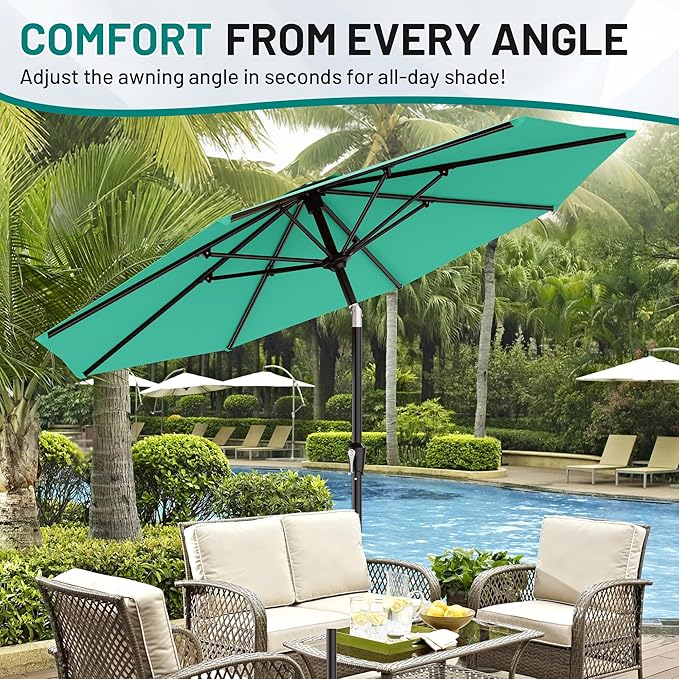AreShark 9 FT Patio Umbrella for Outdoor, Outdoor Table Umbrella with Push Button Tilt and Crank, Outdoor Patio Umbrellas with 8 Sturdy Ribs for Market, Garden, Pool (Peacock Blue)