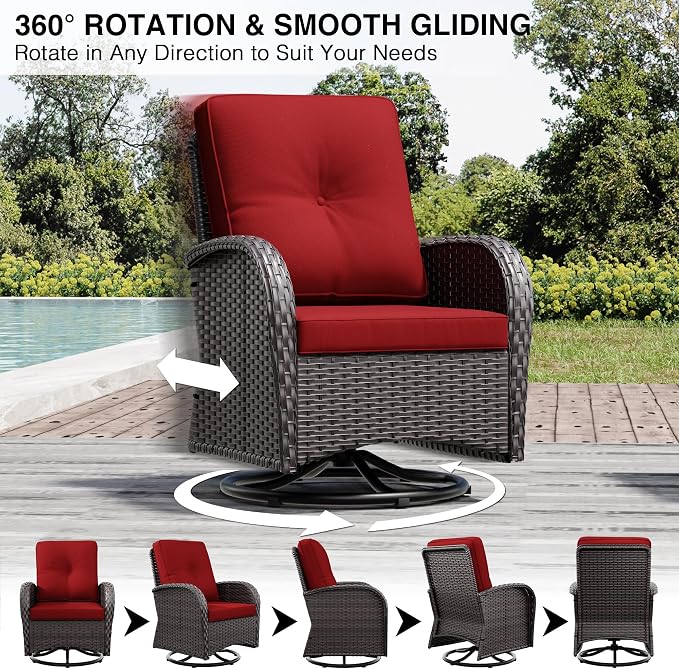 Joyside Wicker Patio Furniture Set, 6 Piece Outdoor Furniture Set with Thickened Cushions, High Back, Deep Seating, Wide Armrest, Outdoor Swivel Rocker Chairs for Porch, Deck