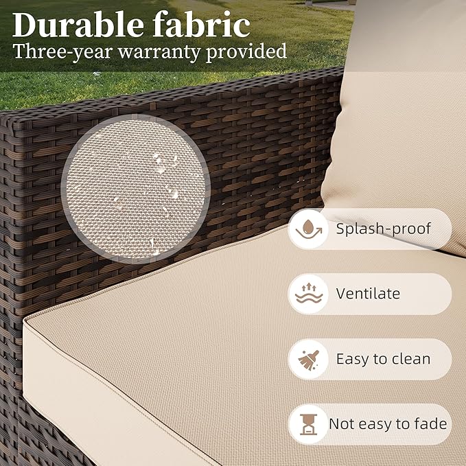 7 Pieces Patio Furniture Set - Outdoor Sectional Wicker Rattan Furniture with Cushion and Glass Table Patio Conversation Sets for Porch Poolside Backyard Outdoor Sofa Set Modular Sofa