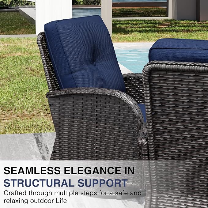 Joyside Wicker Patio Furniture Set, 5 Piece Outdoor Furniture Set with Thickened Cushions, High Back, Deep Seating, Wide Armrest, Outdoor Swivel Rocker Chairs for Porch, Deck