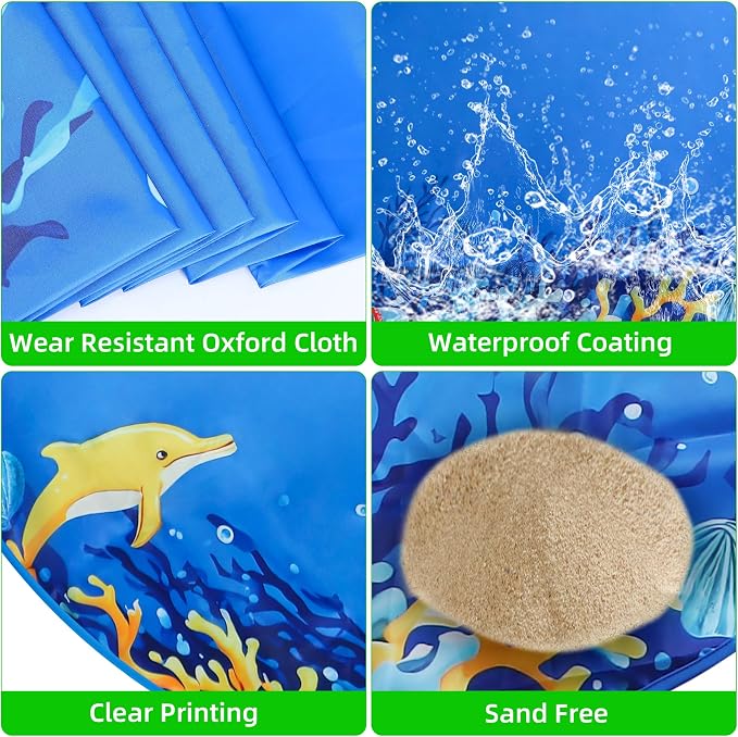 Pop up Baby Beach Pool, 58.8‬‬ inch Portable Kids Puddle Pool Toddler Sand Pit Paddling Pools Blue Childs Kiddie with Water Bag and Stake for Outdoor Beach Camping Traveling Vacation