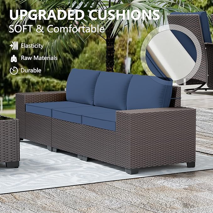 Patio Furniture Set Sofa 7-pcs Wicker Sectional Sofa Set,Outdoor Furniture Rattan Patio Conversation Sets with Seat Cushions and Tempered Glass Coffee Table