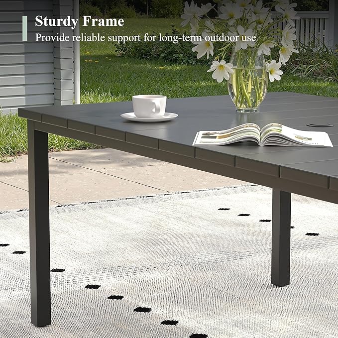 3 Pieces Outdoor Dining Set, 63" Patio Dining Table with 2 Outdoor Backless Benches Metal Frame & Faux Wood Seat for Garden Lawn Backyard, Black